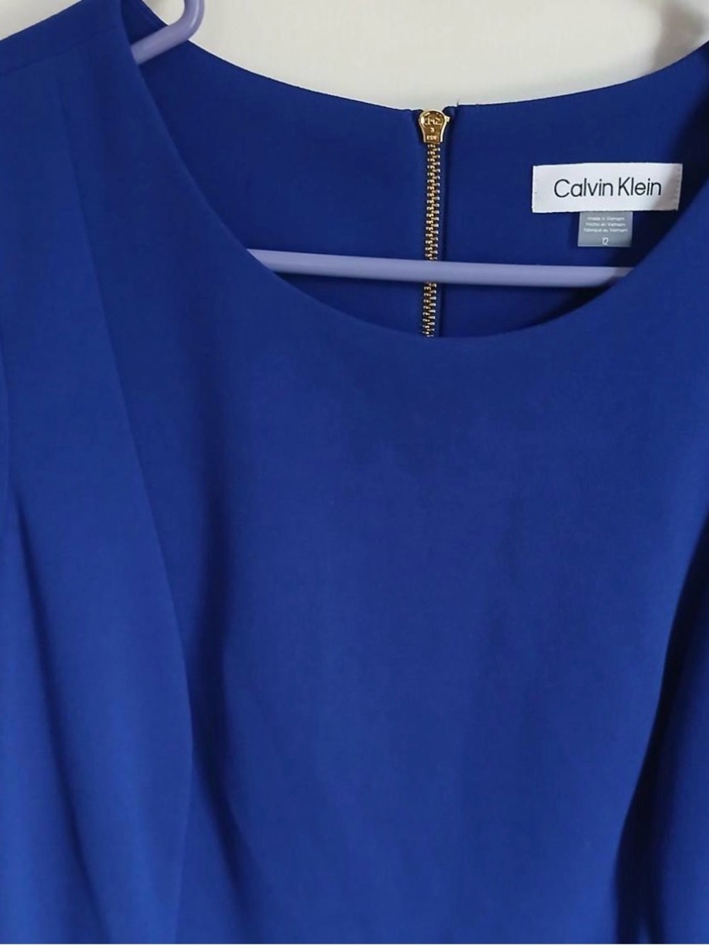 Calvin Klein Cobalt Blue Sleeveless Shift Dress with Gold Zipper